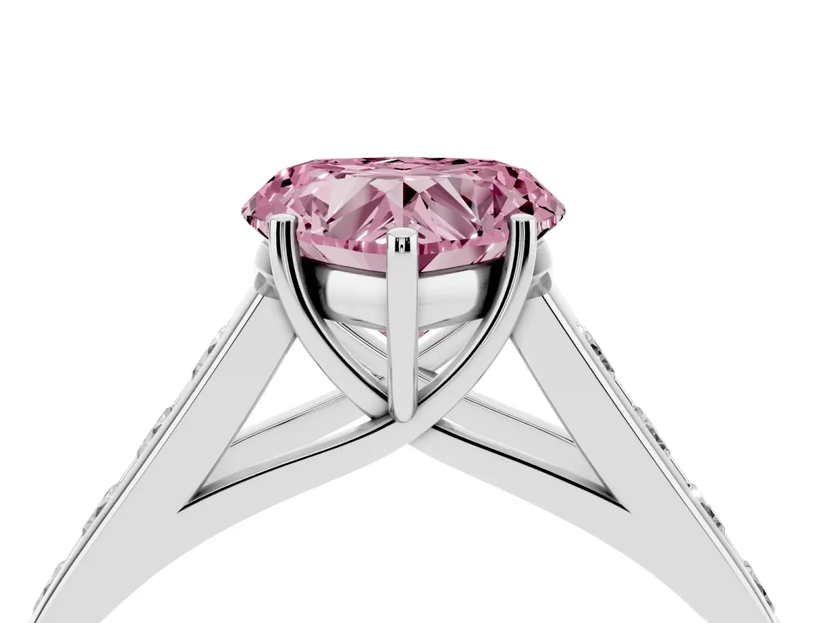 Fancy Pink Heart Cut Brilliant Channel-Set Solitaire Ring with Four-Prong Setting Platinum