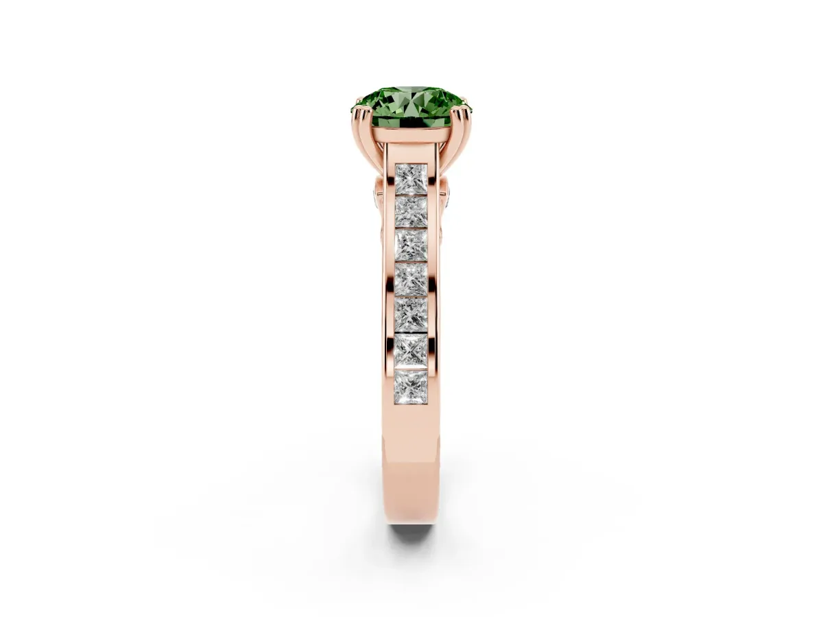 Fancy Green Round Cut Cut Channel Set Solitaire Engagement Ring with Prong Setting Rose gold