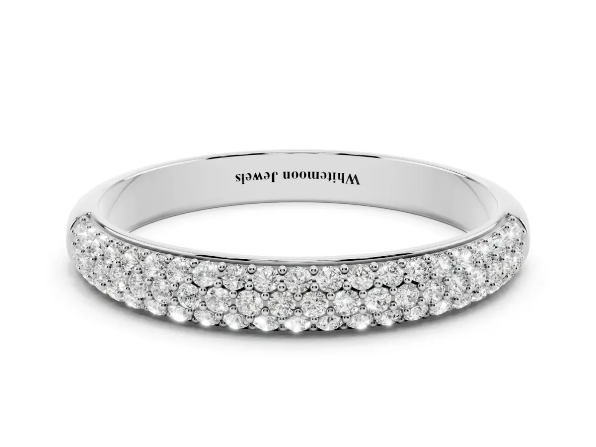 Three-Row Pave Round Diamond Eternity Band with Shared Prong Setting Platinum