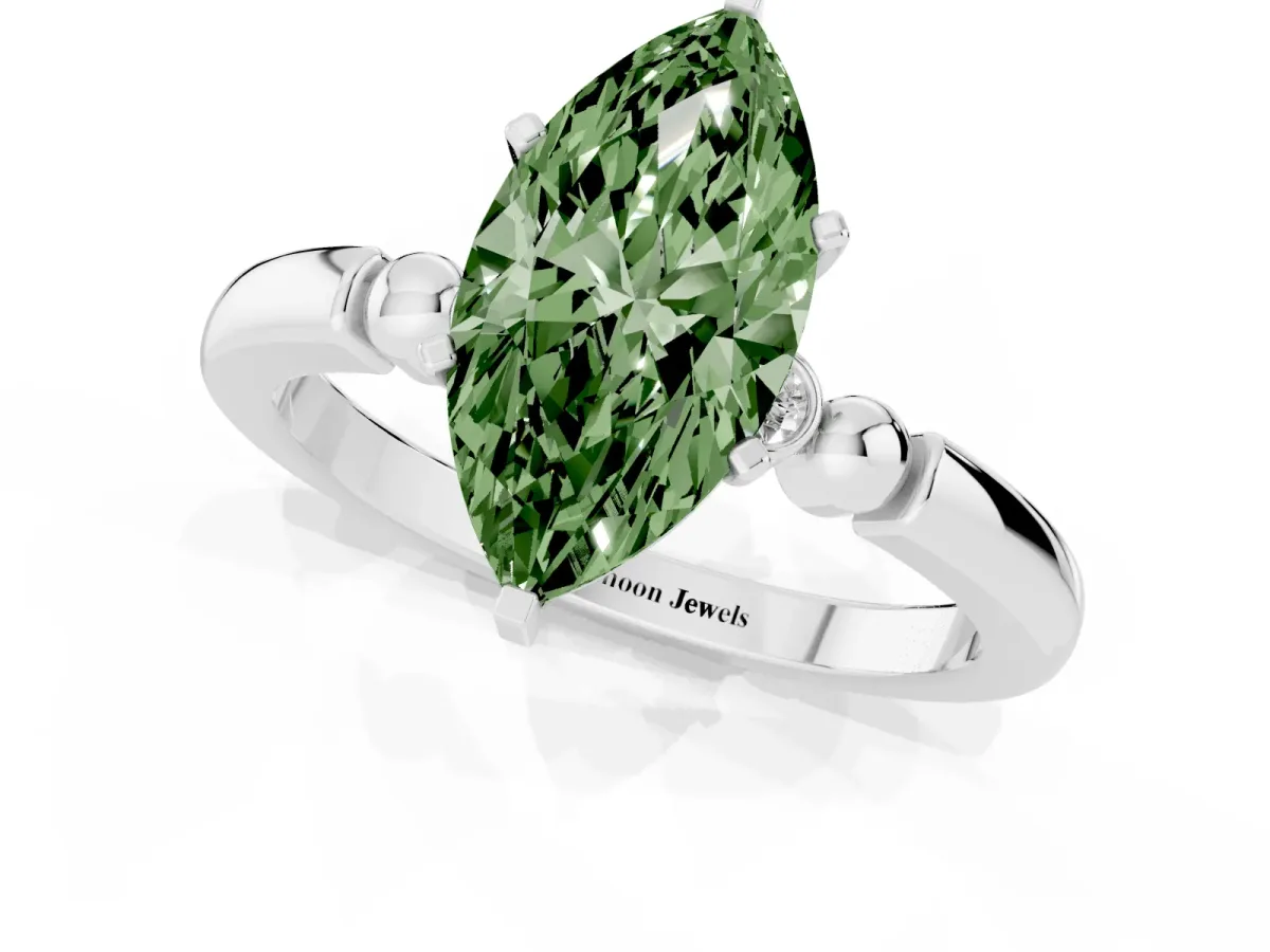 Fancy Green Marquise Cut Solitaire Beaded Band with Four-Prong Setting Silver