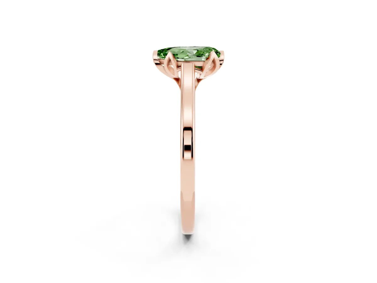 Fancy Green Pear Cut Diamond Solitaire Ring with Flower Prong Setting and Classic Band Rose gold