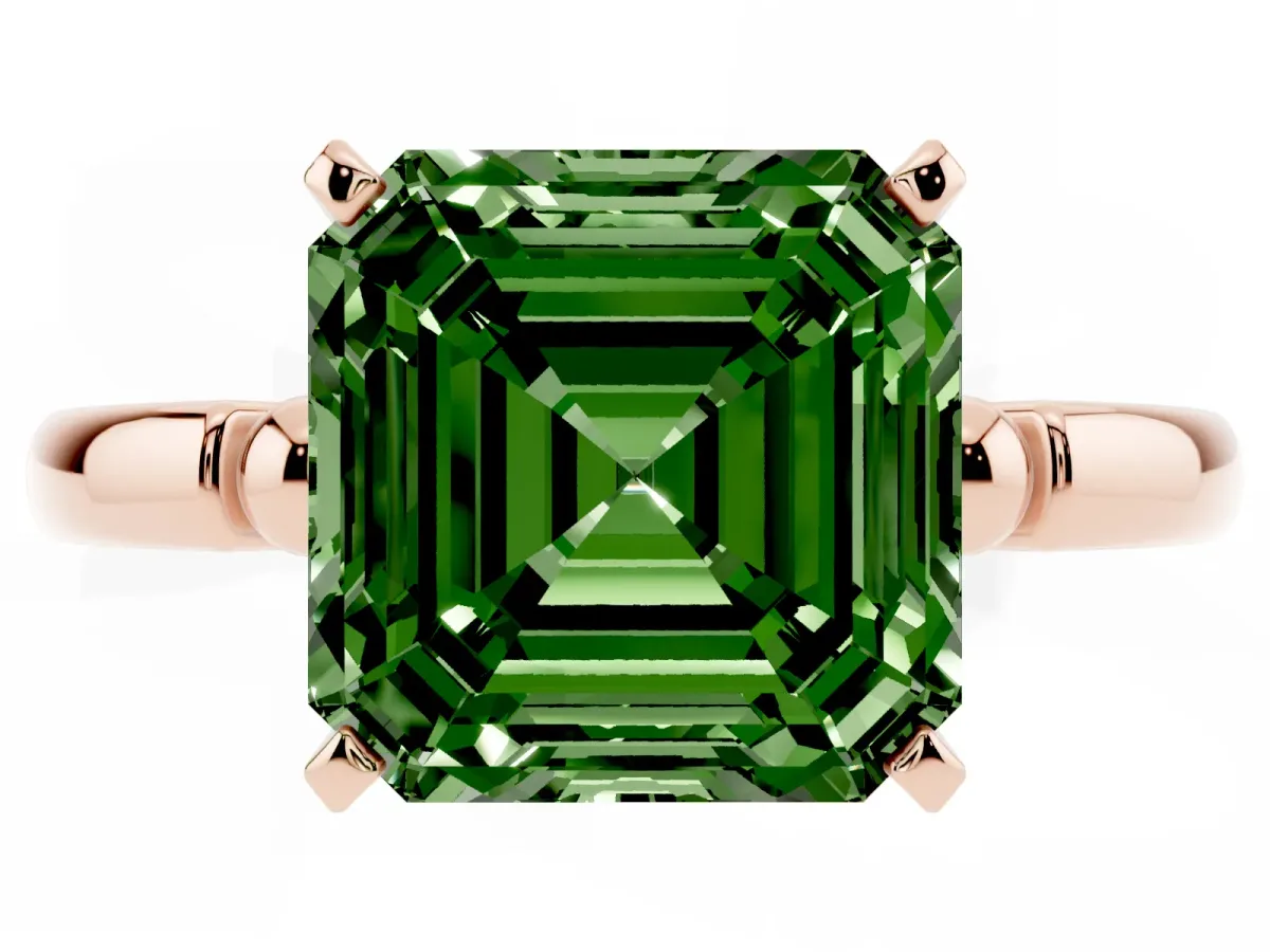 Fancy Green Asscher Cut Solitaire Beaded Band with Four-Prong Setting Rose gold