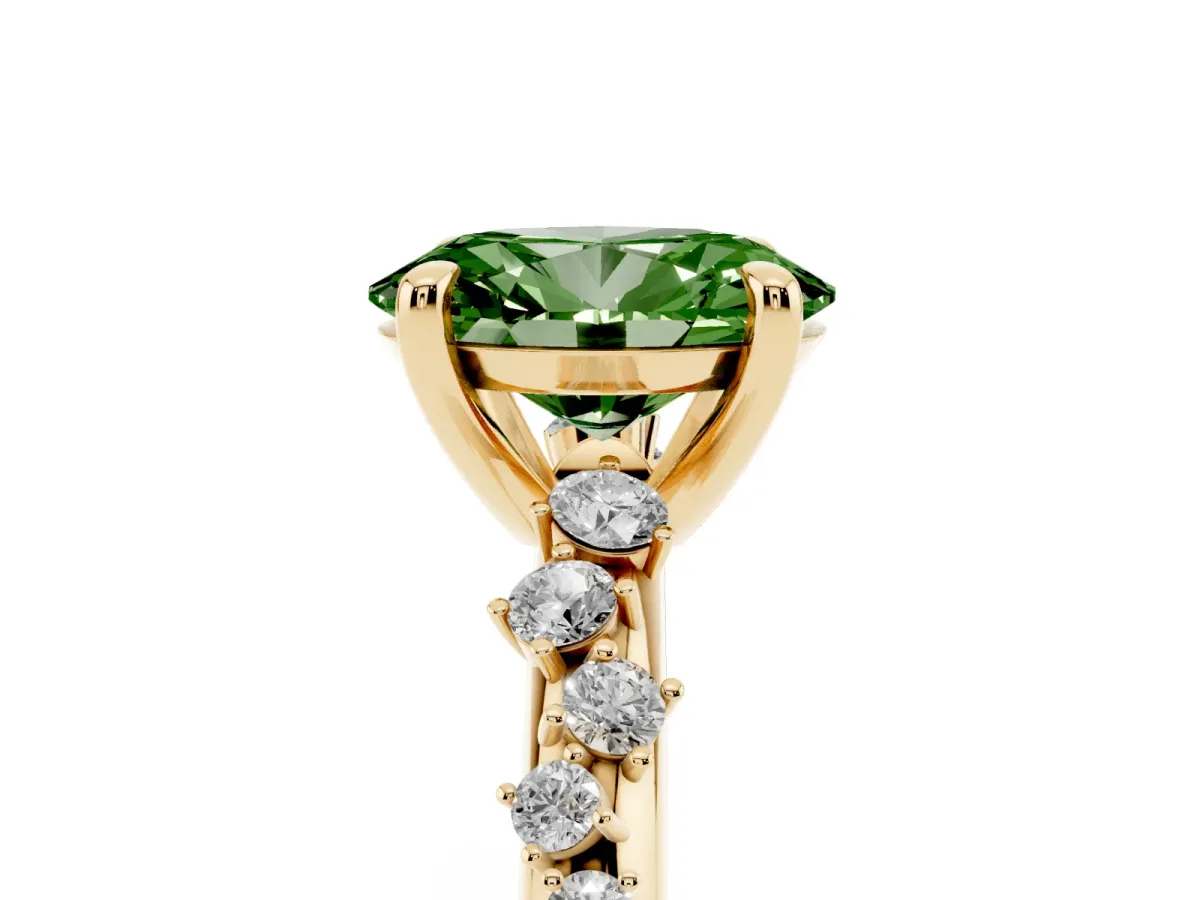 Fancy Green Oval Cut Cut Diamond Vine Band with Four-Prong Setting Yellow gold