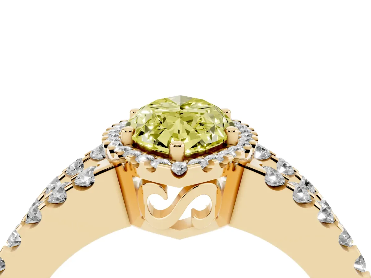 Fancy Yellow Marquise Cut Cut Halo Split Shank Diamond Ring with Four-Prong Setting Yellow gold