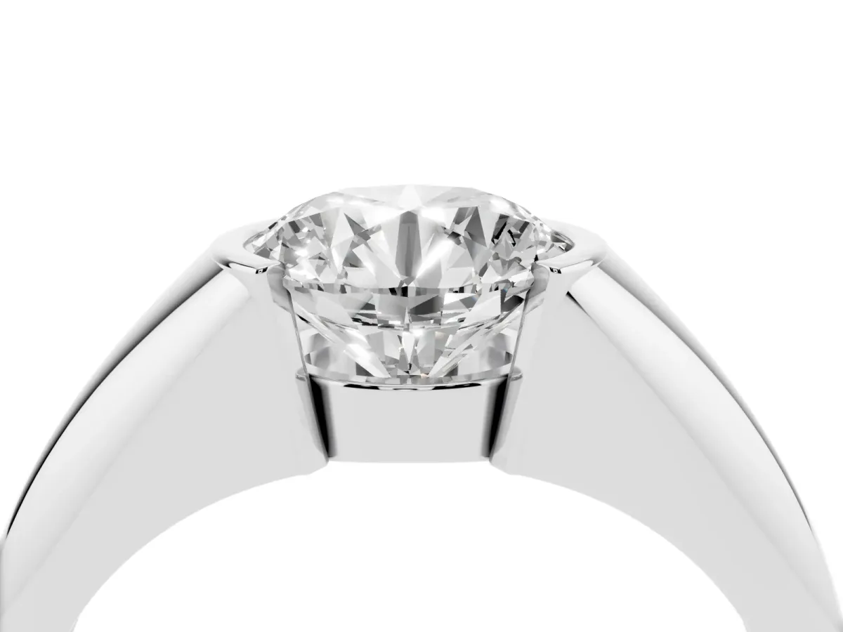 Round Cut Solitaire Tension Set Diamond Ring White gold