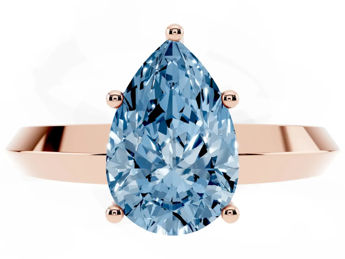 Fancy Blue Pear Cut Cut Solitaire Engagement Ring with Flat Band and Four-Prong Setting Rose gold