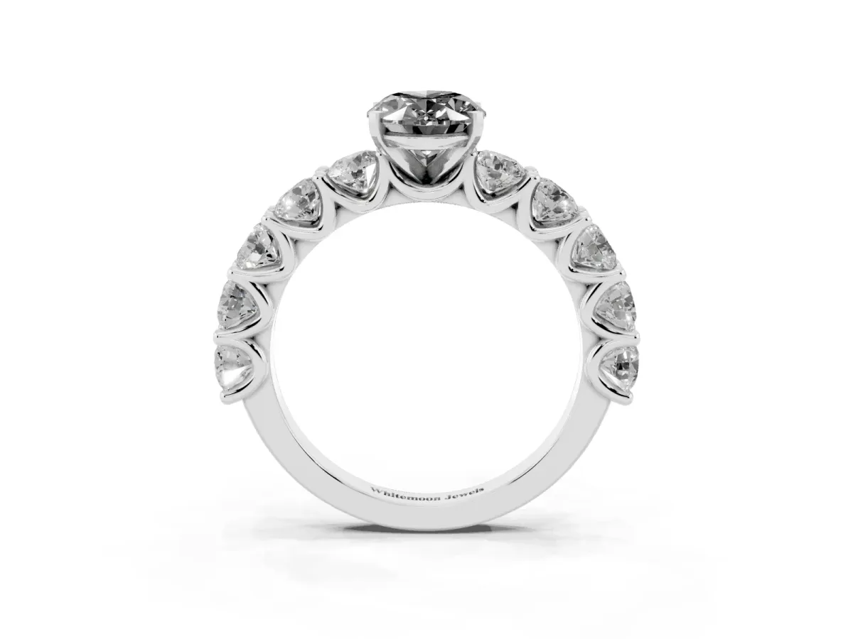 Fancy Black Oval Cut Diamond Prong Setting with Side Stones on a Pave Band Silver