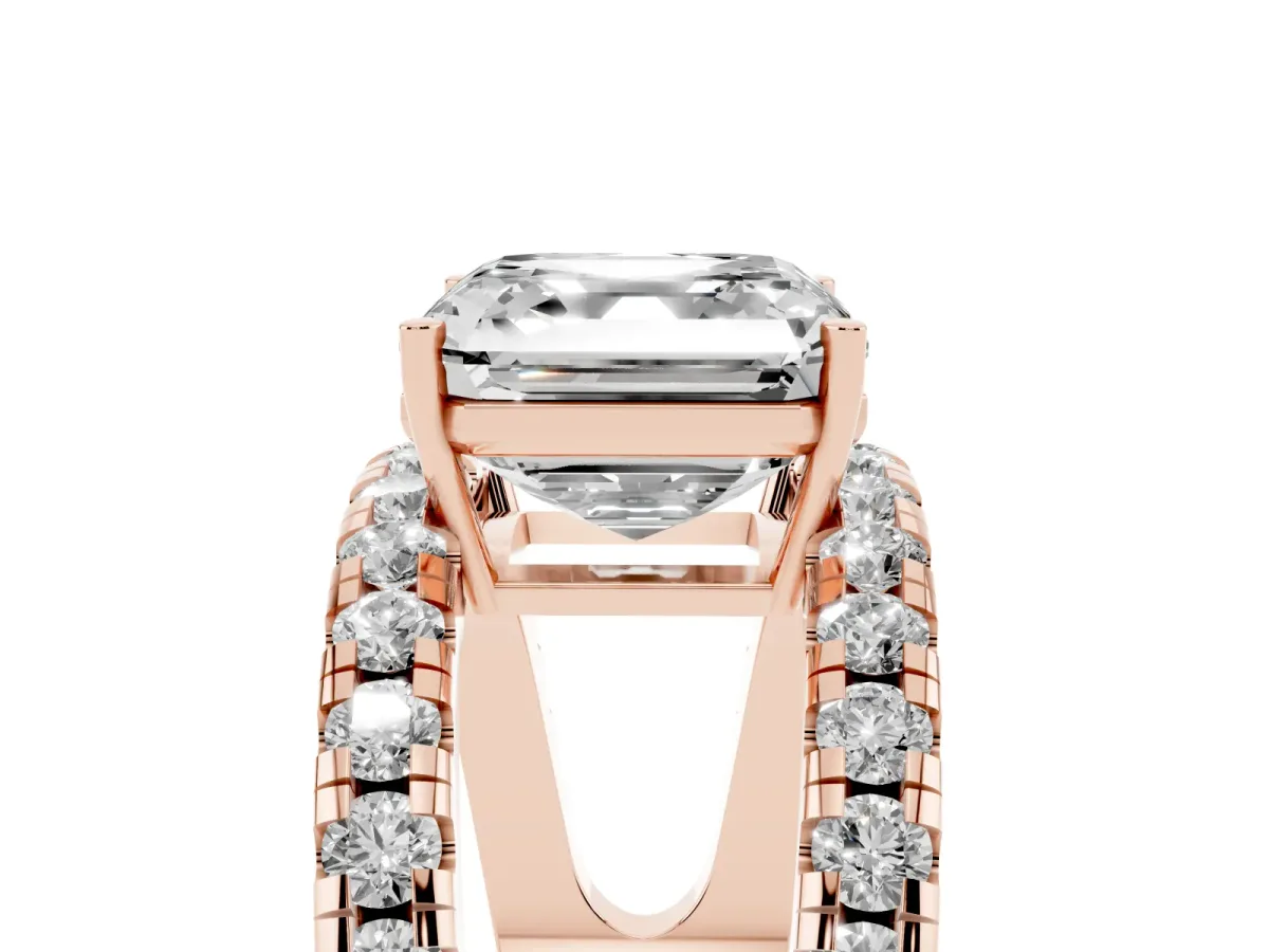 Asscher Cut Solitaire Split Shank Pave Diamond Ring Rose gold