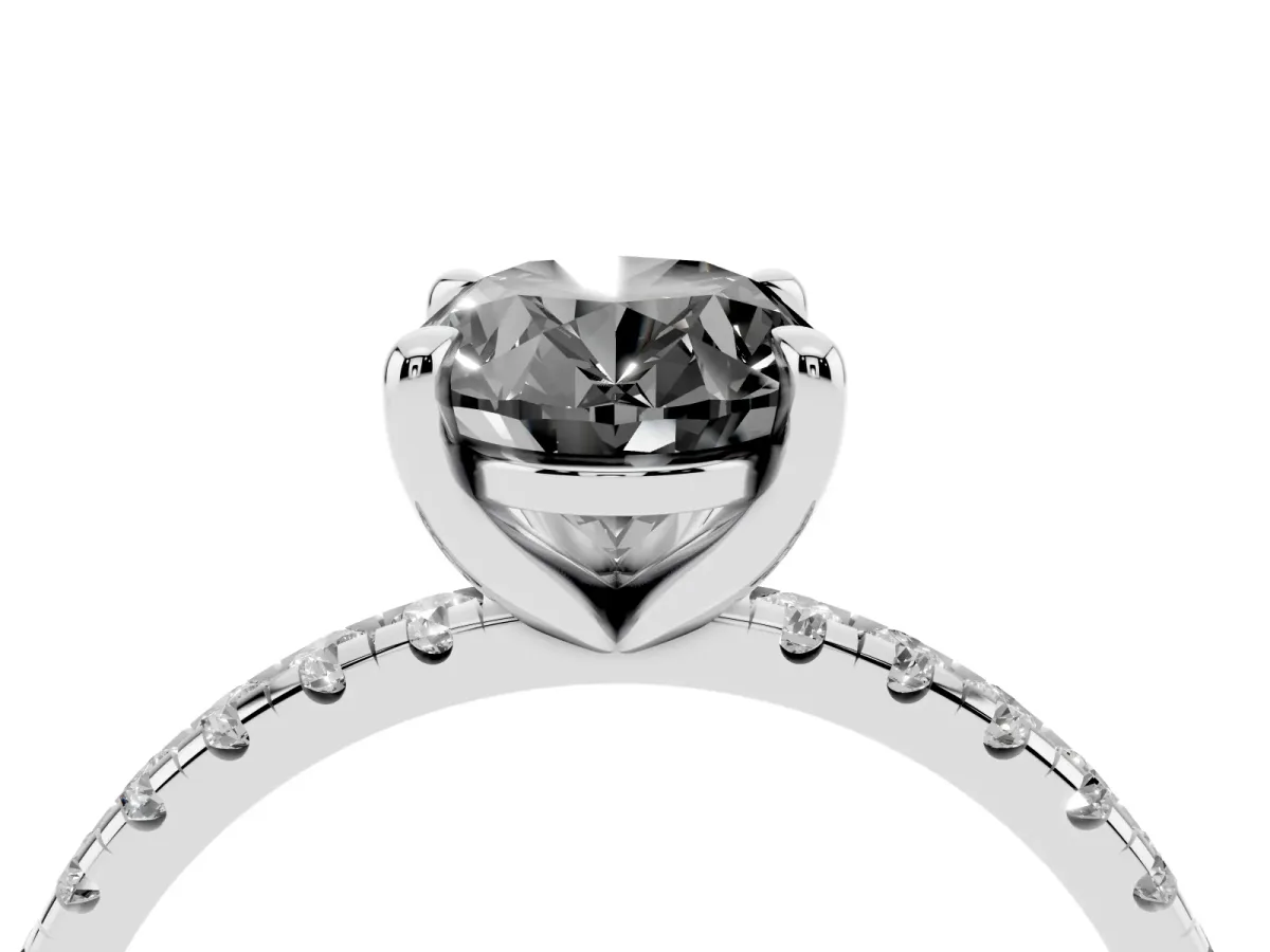 Fancy Black Oval Cut Diamond Brilliant Solitaire Ring with Pavé Band and Four-Prong Setting White gold