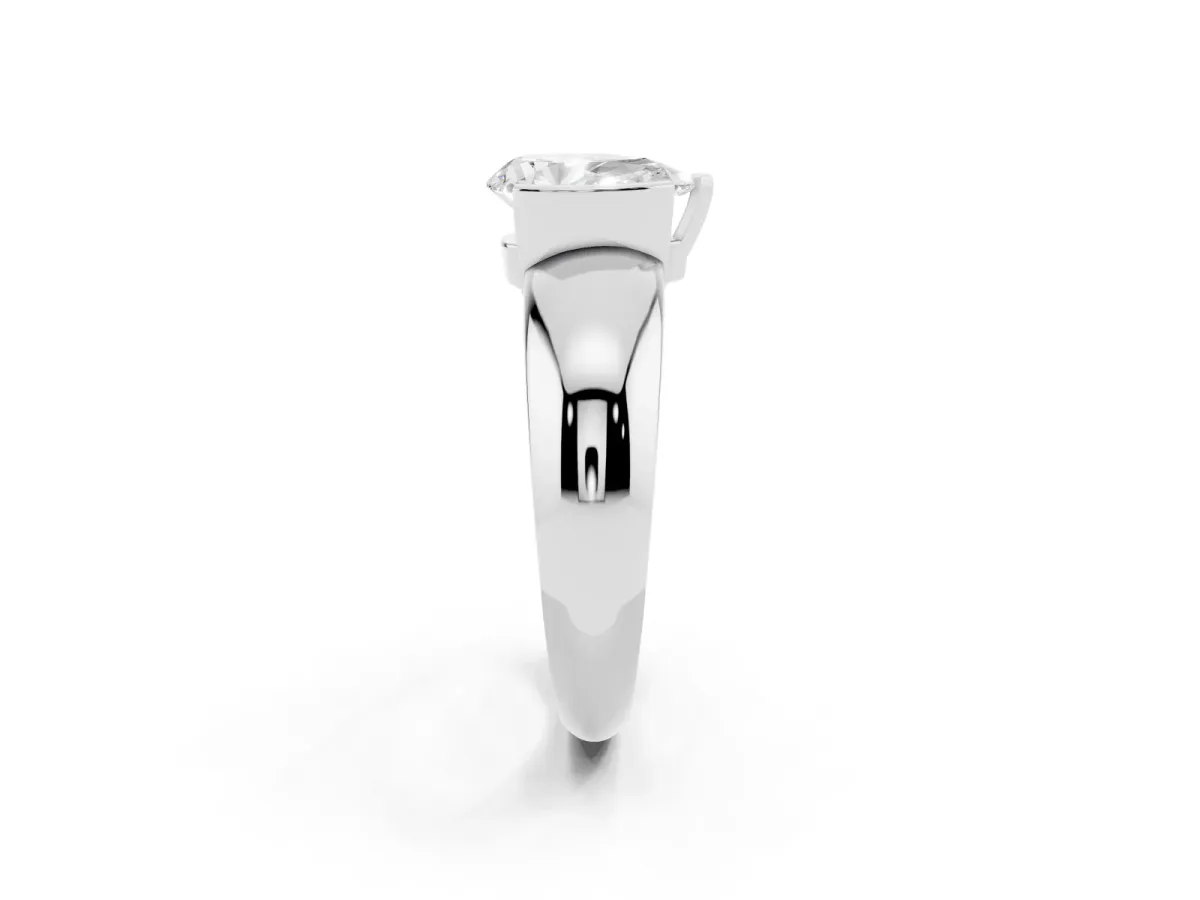Pear Cut Solitaire Tension Set Diamond Ring with Wide Band Platinum