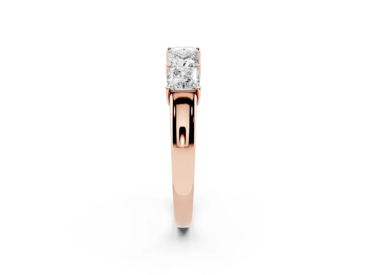 Princess Cut Five-Stone Diamond Band with Prong Setting Rose gold