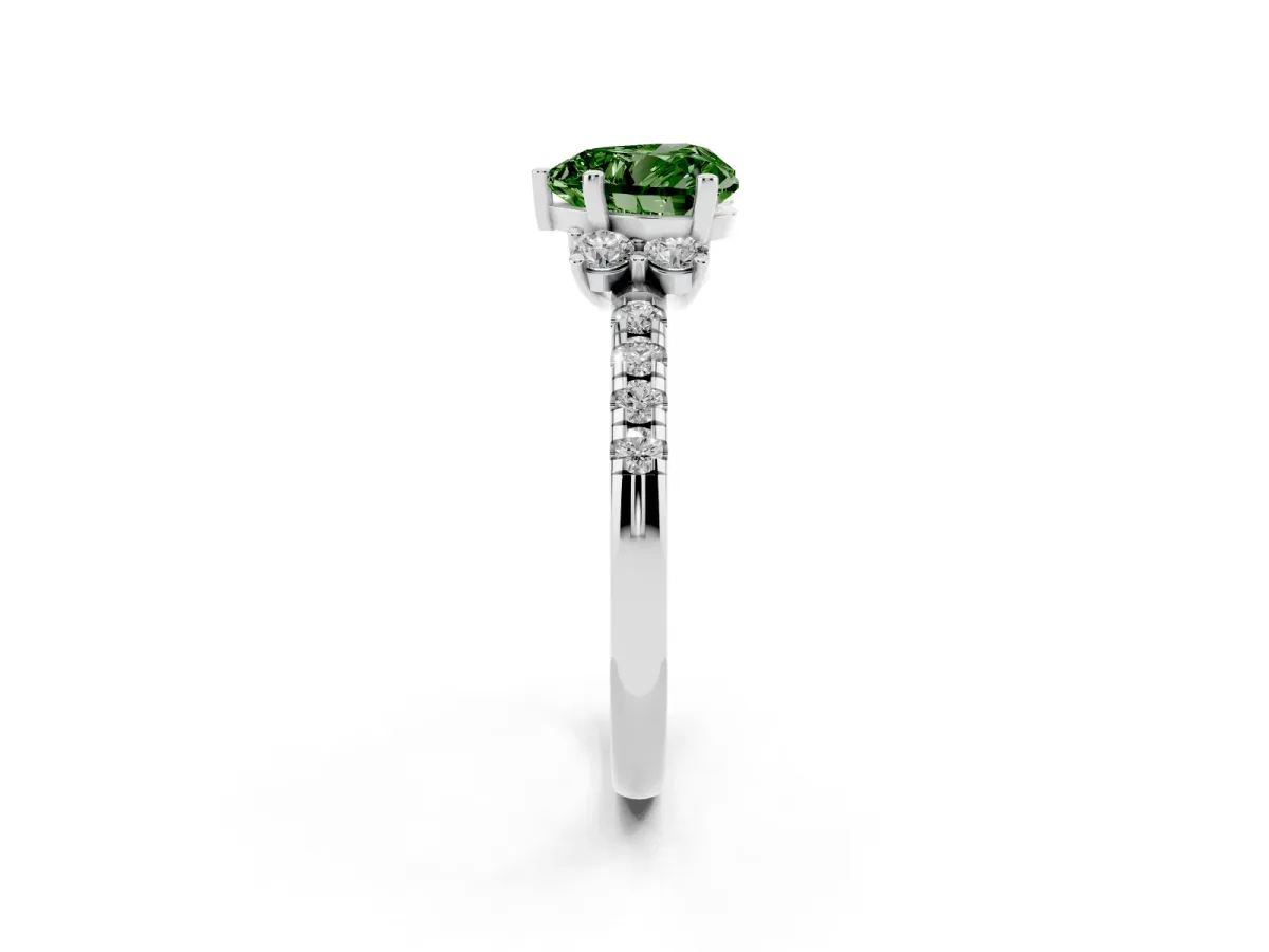 Fancy Green Heart Cut Diamond Three-Stone Pave Band with Four-Prong Setting Silver