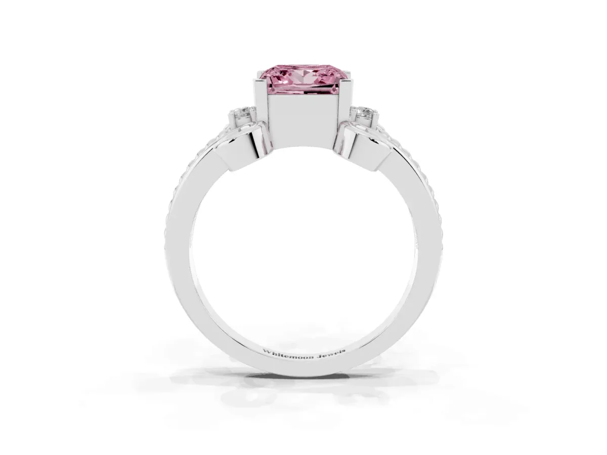 Fancy Pink Princess Cut Solitaire Twisted Band Scroll Prong Ring Silver