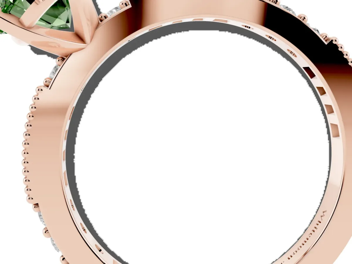 Fancy Green Oval Cut Solitaire with Pavé Band and Four-Prong Setting Rose gold