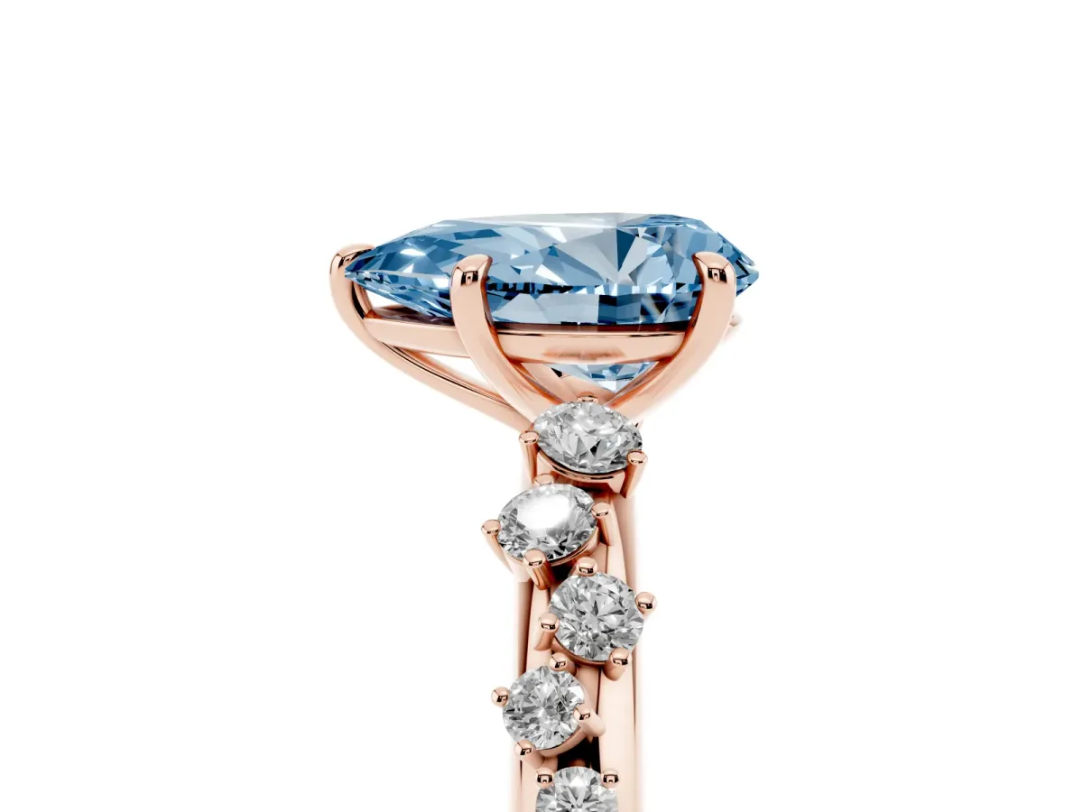 Fancy Blue Pear Cut Diamond Cluster Prong-Set Solitaire Ring Rose gold