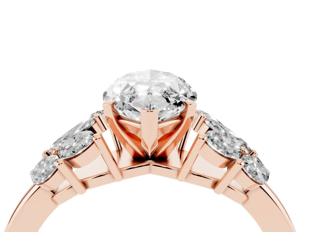 Marquise Cut Diamond Cluster Leaf Design Ring with Prong Setting Rose gold
