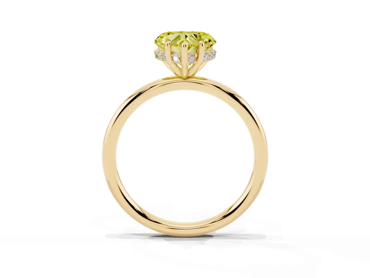 Fancy Yellow Heart Cut Solitaire Diamond Ring with a Classic Band and Four-Prong Setting Yellow gold