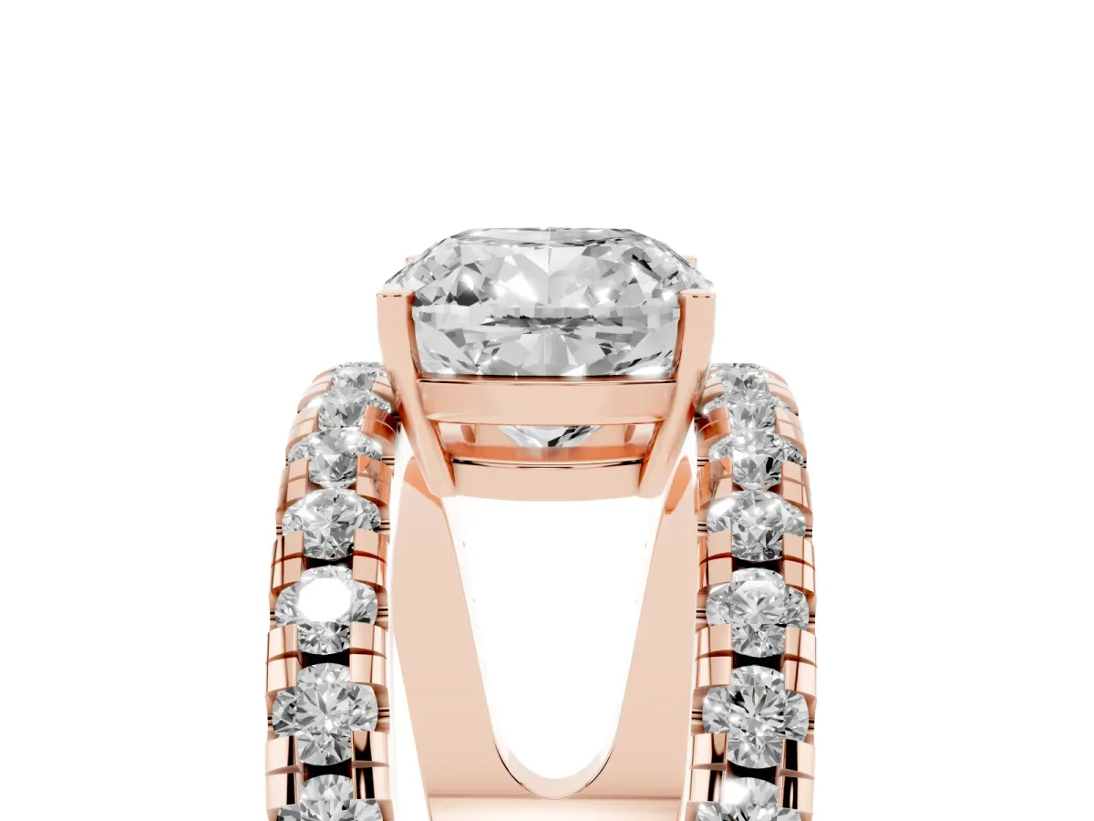 Cushion Cut Solitaire Split Shank Pave Diamond Ring Rose gold