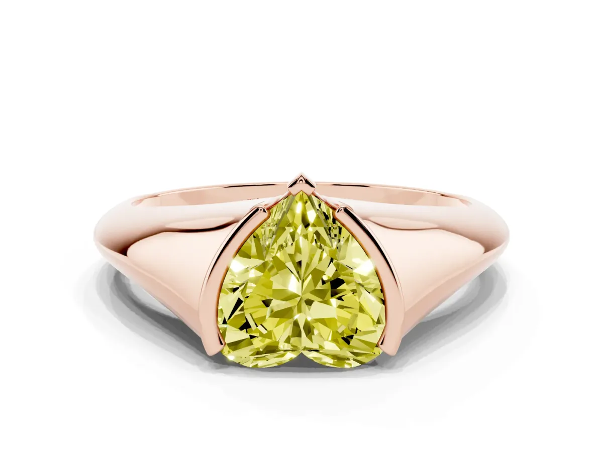 Fancy Yellow Heart Cut Solitaire Tension Set Diamond Ring Rose gold