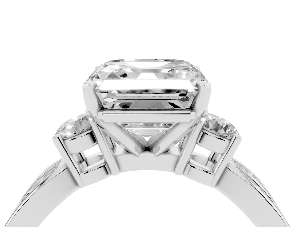 Three-Stone Asscher Cut Cut Diamond Twist Band with Prong Setting Platinum