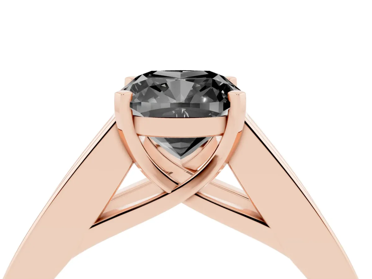 Fancy Black Cushion Cut Cut Channel Set Solitaire Ring with Four-Prong Setting Rose gold