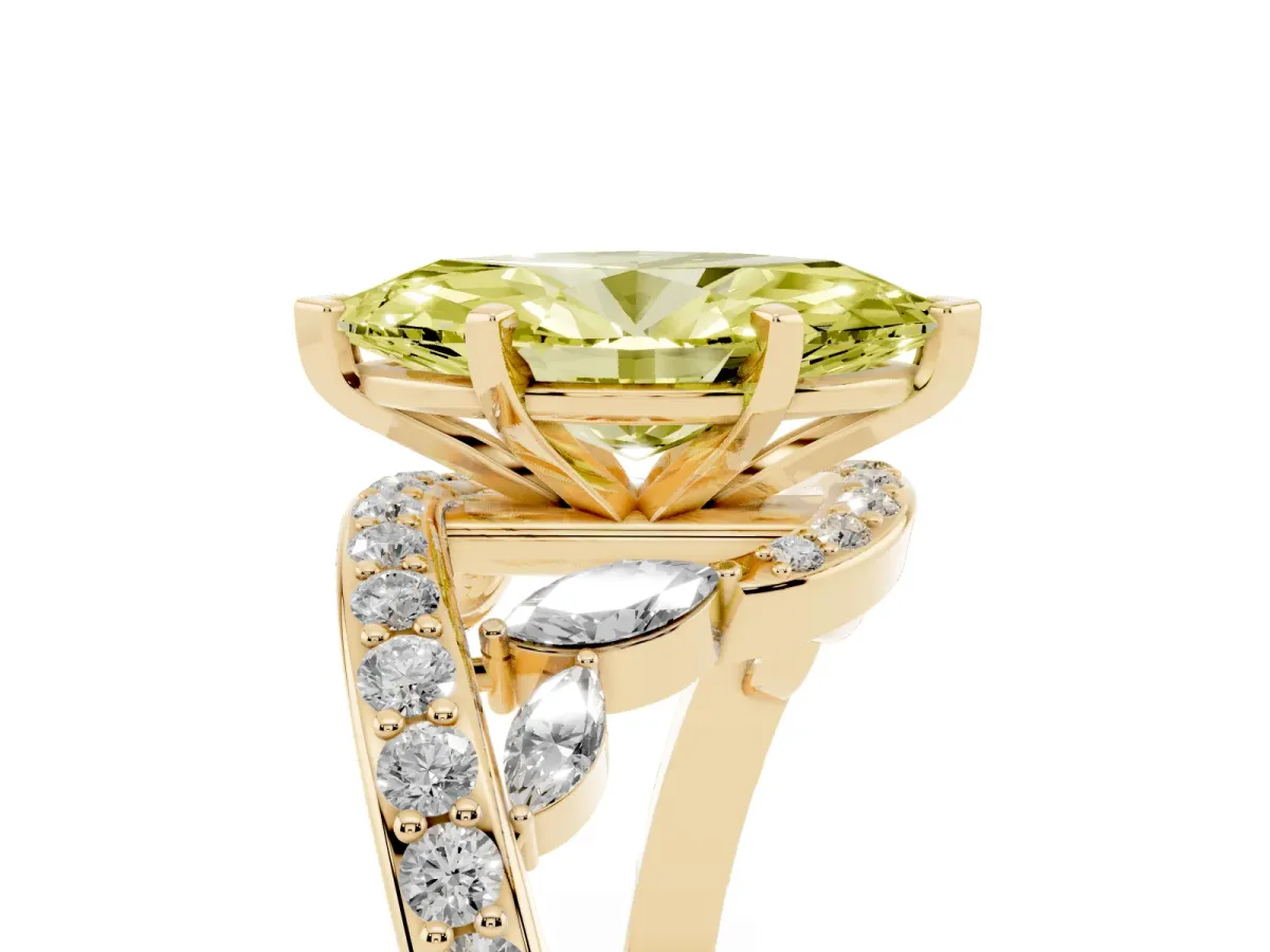 Fancy Yellow Marquise Cut Solitaire with Pavé Twist Band and Four-Prong Setting Yellow gold