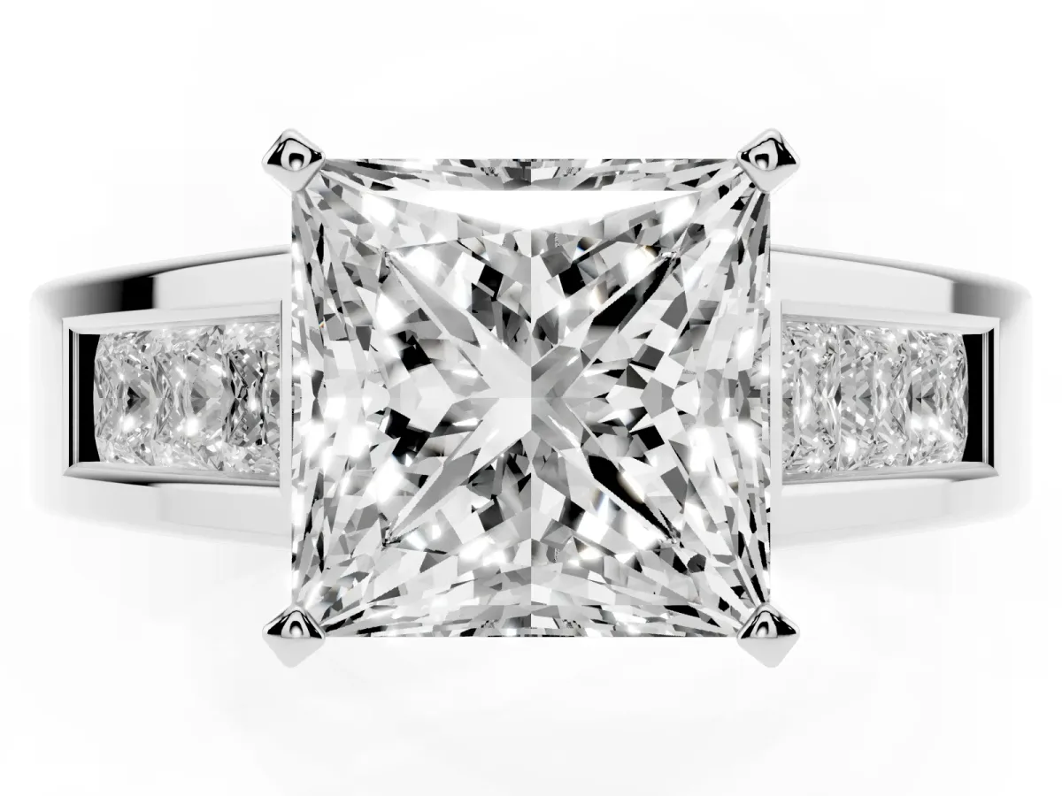 Princess Cut Cut Channel Set Solitaire Ring with Four-Prong Setting Silver