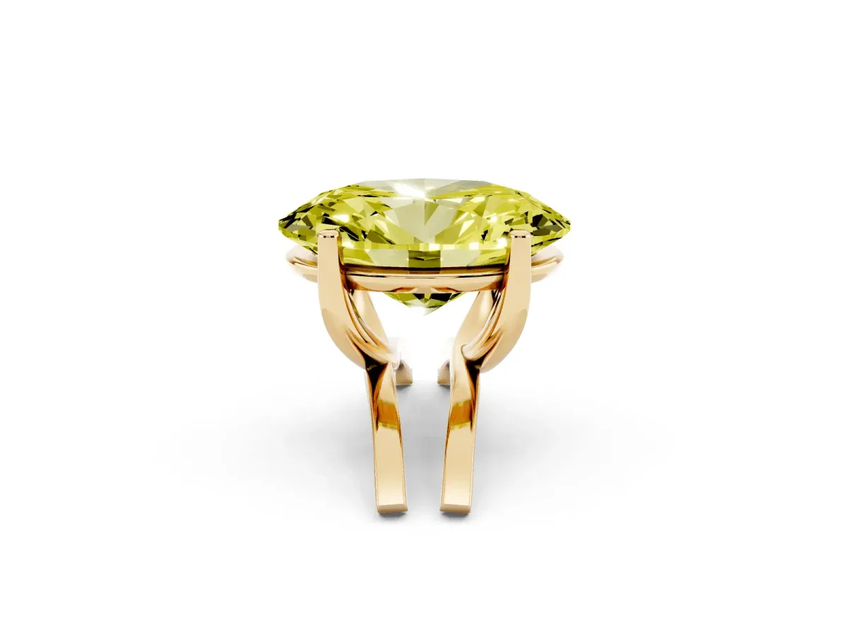 Fancy Yellow Oval Cut Cut Diamond Solitaire Engagement Ring with Tapered Plain Band and Four-Prong Setting Yellow gold