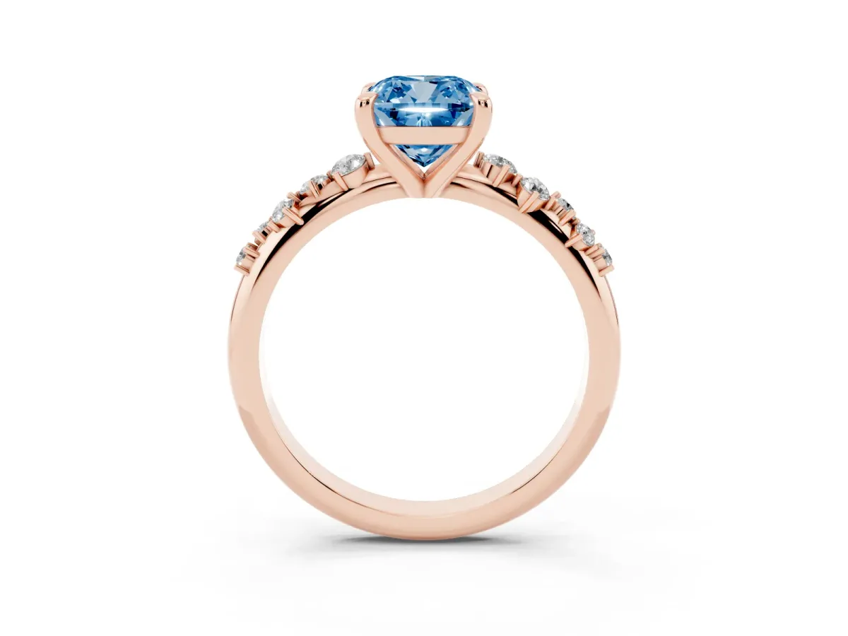 Fancy Blue Cushion Cut Cut Diamond Vine Band with Four-Prong Setting Rose gold