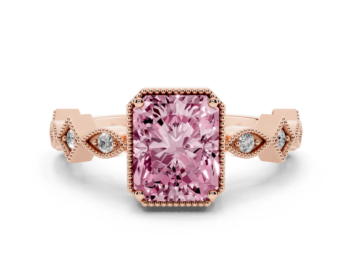 Fancy Pink Radiant Cut Milgrain Marquise Diamond Twist Band Ring Rose gold