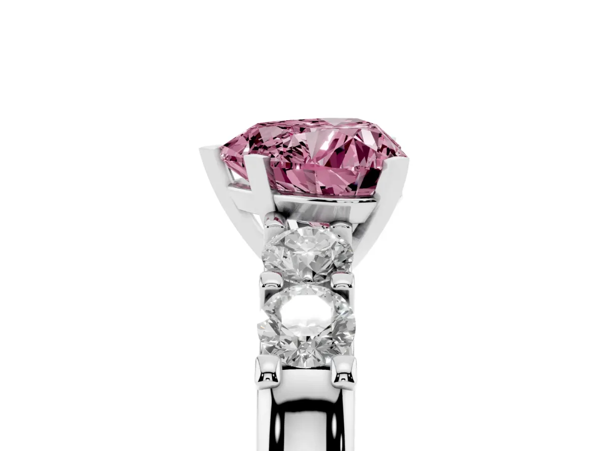 Fancy Pink Heart Cut Brilliant Cut Diamond Five-Stone Prong Set Engagement Ring with Channel Band Silver
