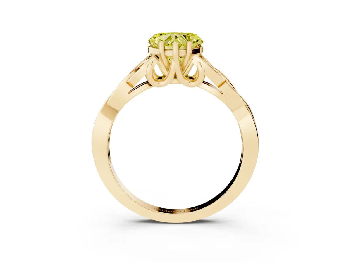 Fancy Yellow Heart Cut Diamond Solitaire Engagement Ring with Celtic Knot Band and Four-Prong Setting Yellow gold