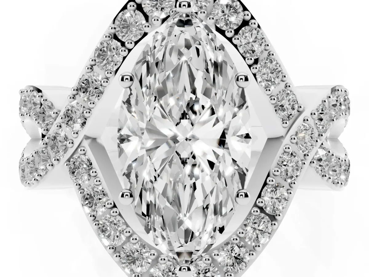 Marquise Cut Solitaire Twist Band Pavé Diamond Engagement Ring Silver
