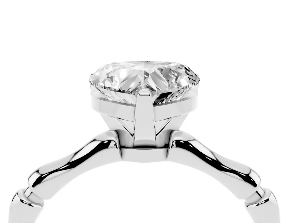 Heart Cut Solitaire Diamond Ring with Bamboo Band and Four-Prong Setting Platinum