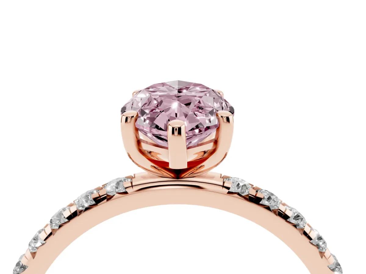 Fancy Pink Marquise Cut Cut Diamond Solitaire Ring with Micro Pave Band and Four Prong Setting Rose gold
