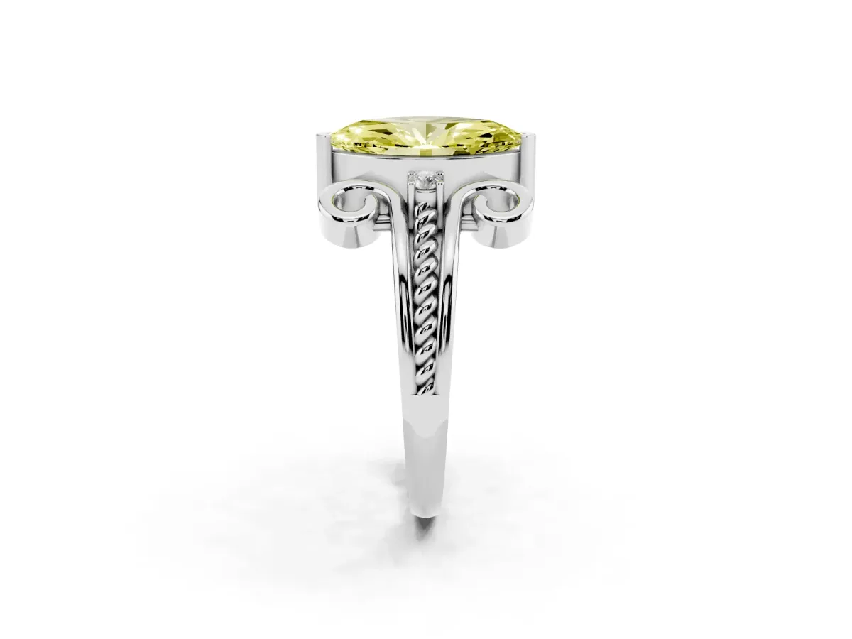 Fancy Yellow Marquise Cut Solitaire Twisted Band Scroll Prong Ring Silver