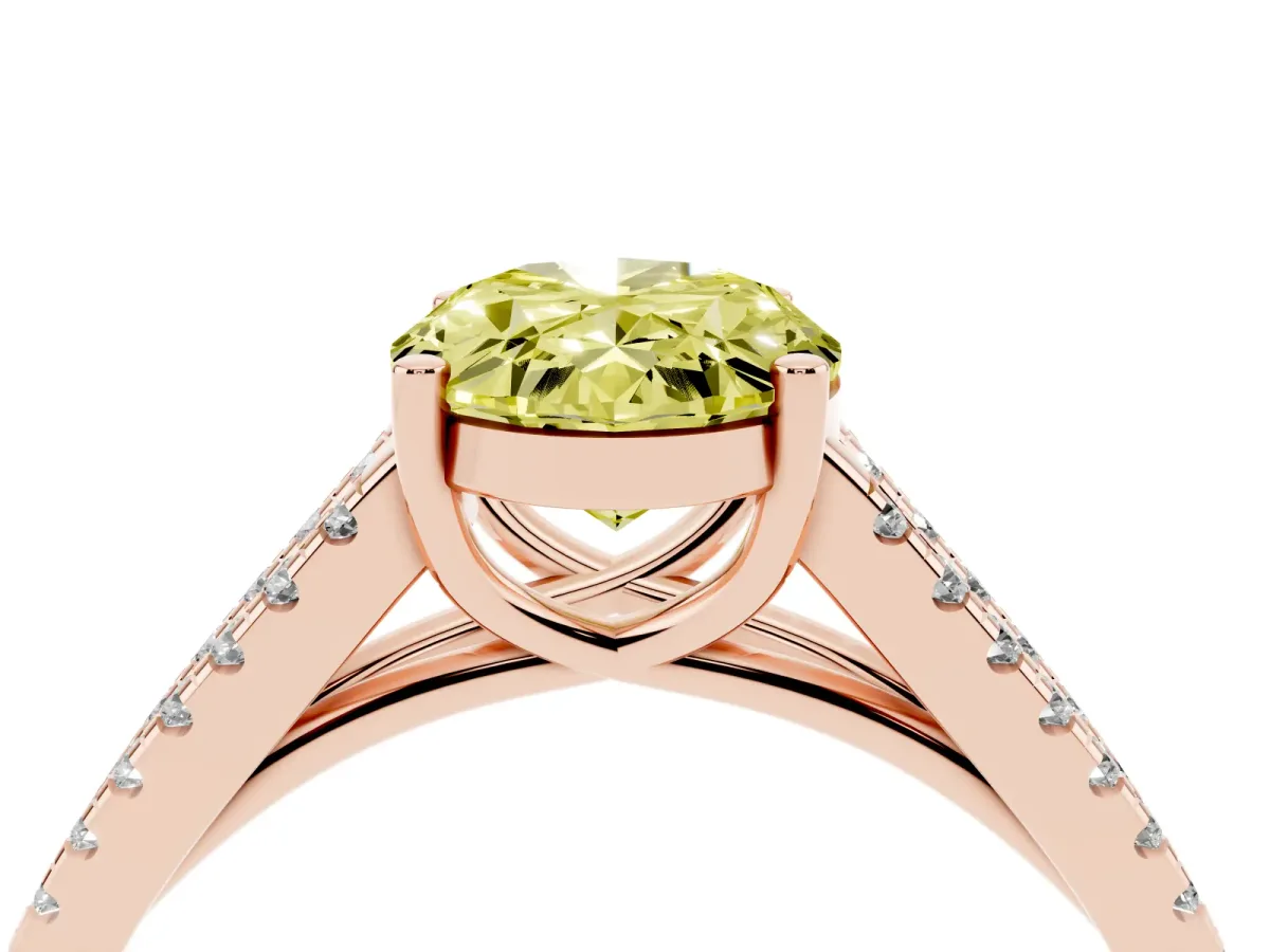 Fancy Yellow Oval Cut Diamond Solitaire Engagement Ring with Split Shank Pavé Band Rose gold