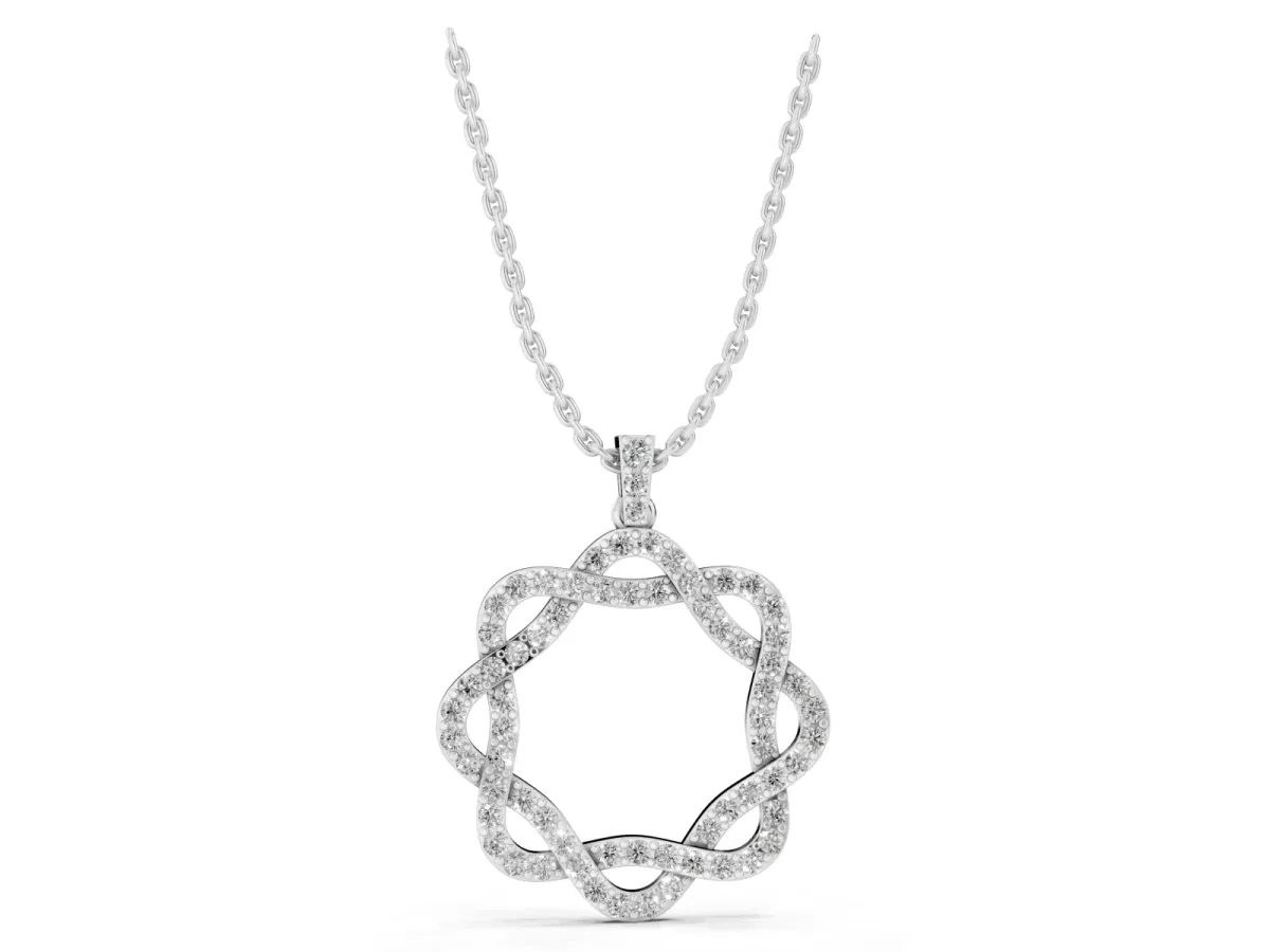Round Diamond Pavé Infinity Pendant with Prong Setting Silver
