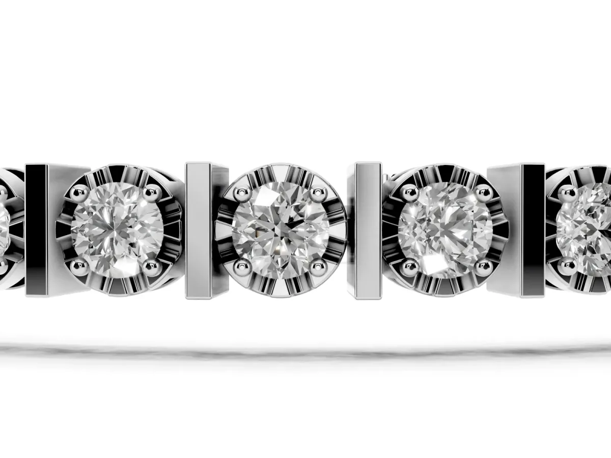 Round Diamond Channel Set Tennis Bracelet with Prong Setting Silver