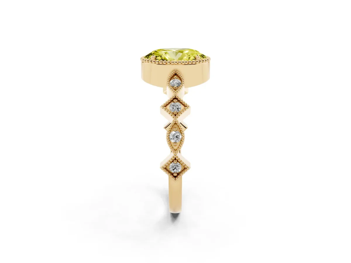 Fancy Yellow Oval Cut Milgrain Marquise Diamond Twist Band Ring Yellow gold