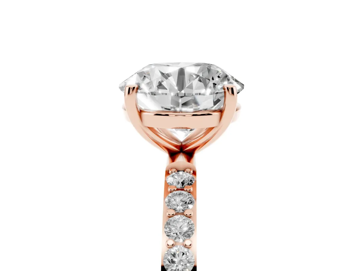 Round Cut Diamond Solitaire Ring with Round Pavé Shoulders and Prong Setting Rose gold