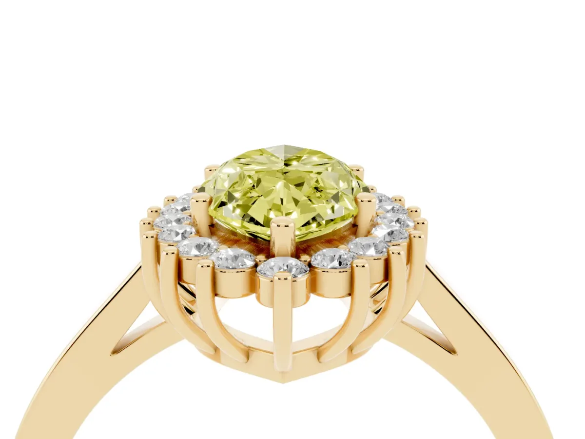 Fancy Yellow Marquise Cut Cut Diamond Halo Ring with Round Brilliant Halo and Solitaire Band Yellow gold