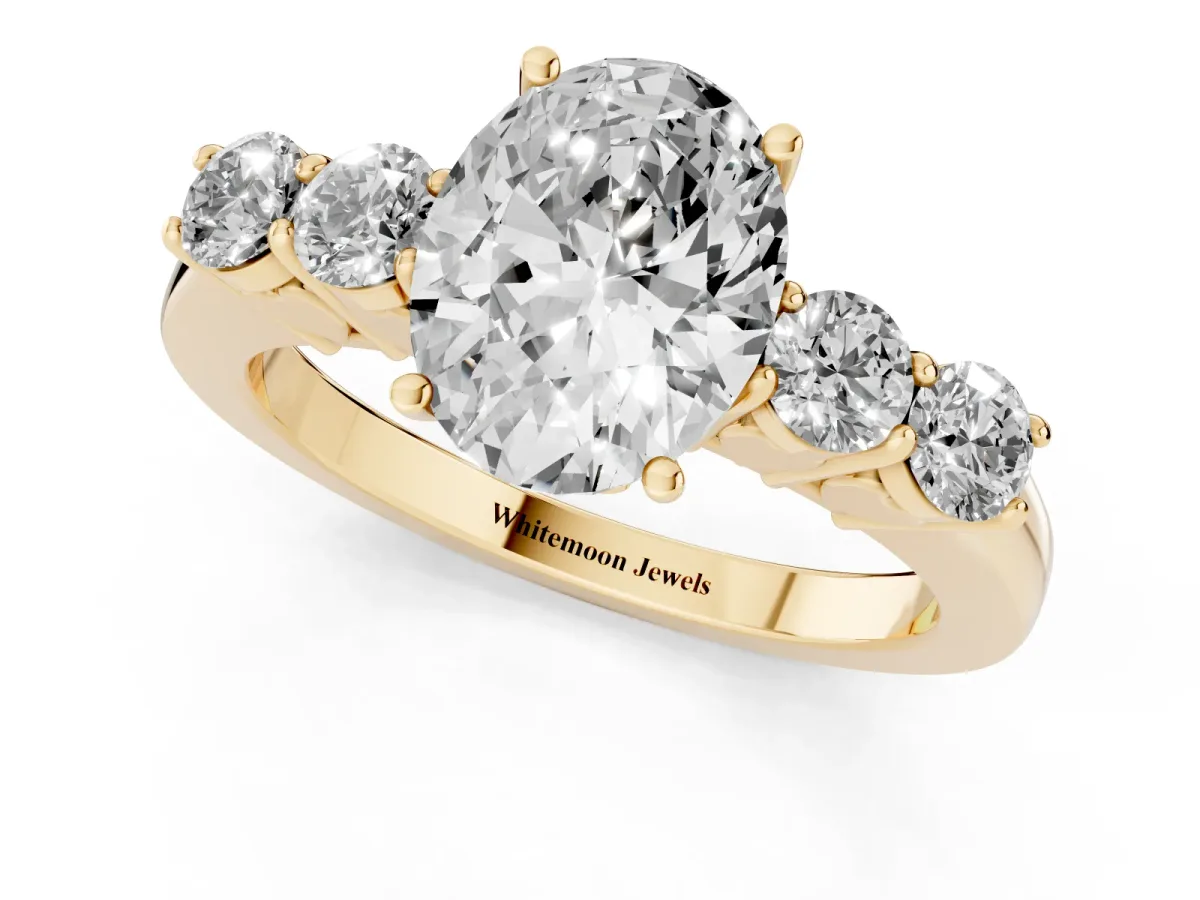 Oval Cut Cut Diamond Five-Stone Prong Set White Gold Ring Yellow gold