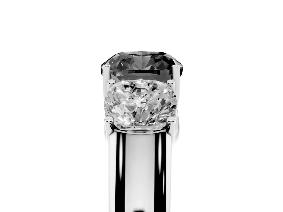 Fancy Black Three-Stone Cushion Cut Cut Diamond Ring with Prong Setting and Classic Band Platinum