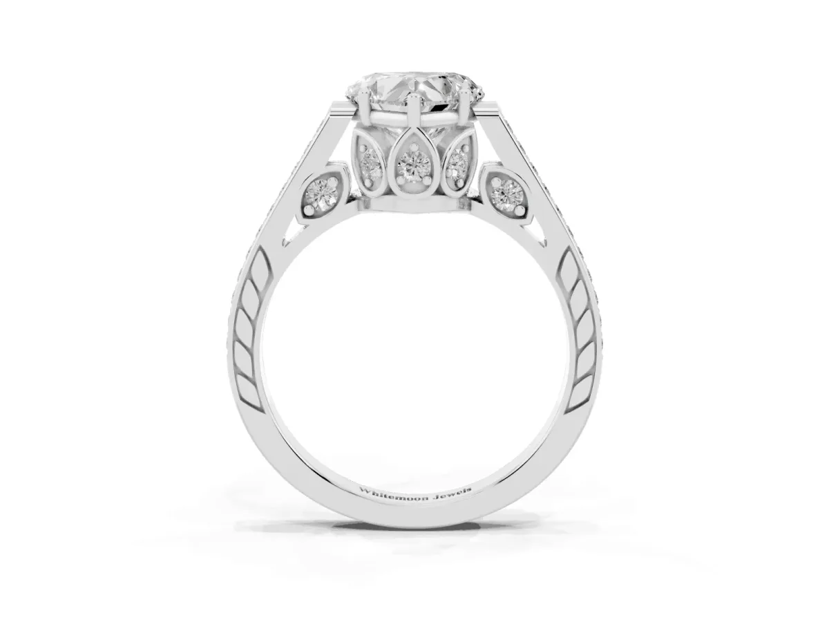 Heart Cut Cut Cathedral Pave Diamond Engagement Ring with Six-Prong Setting Silver