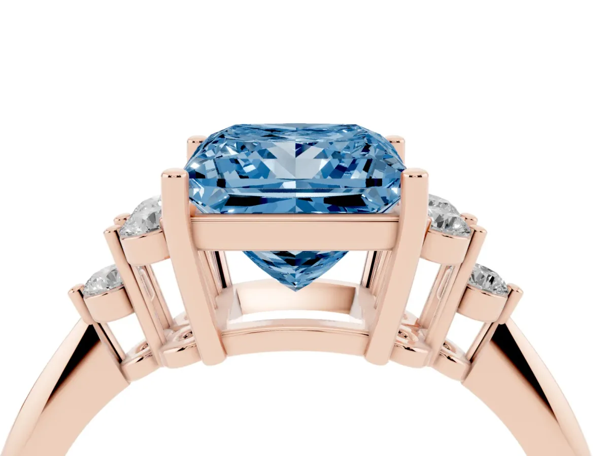Fancy Blue Princess Cut Cut Diamond Cluster Ring with Solitaire Band and Four-Prong Setting Rose gold
