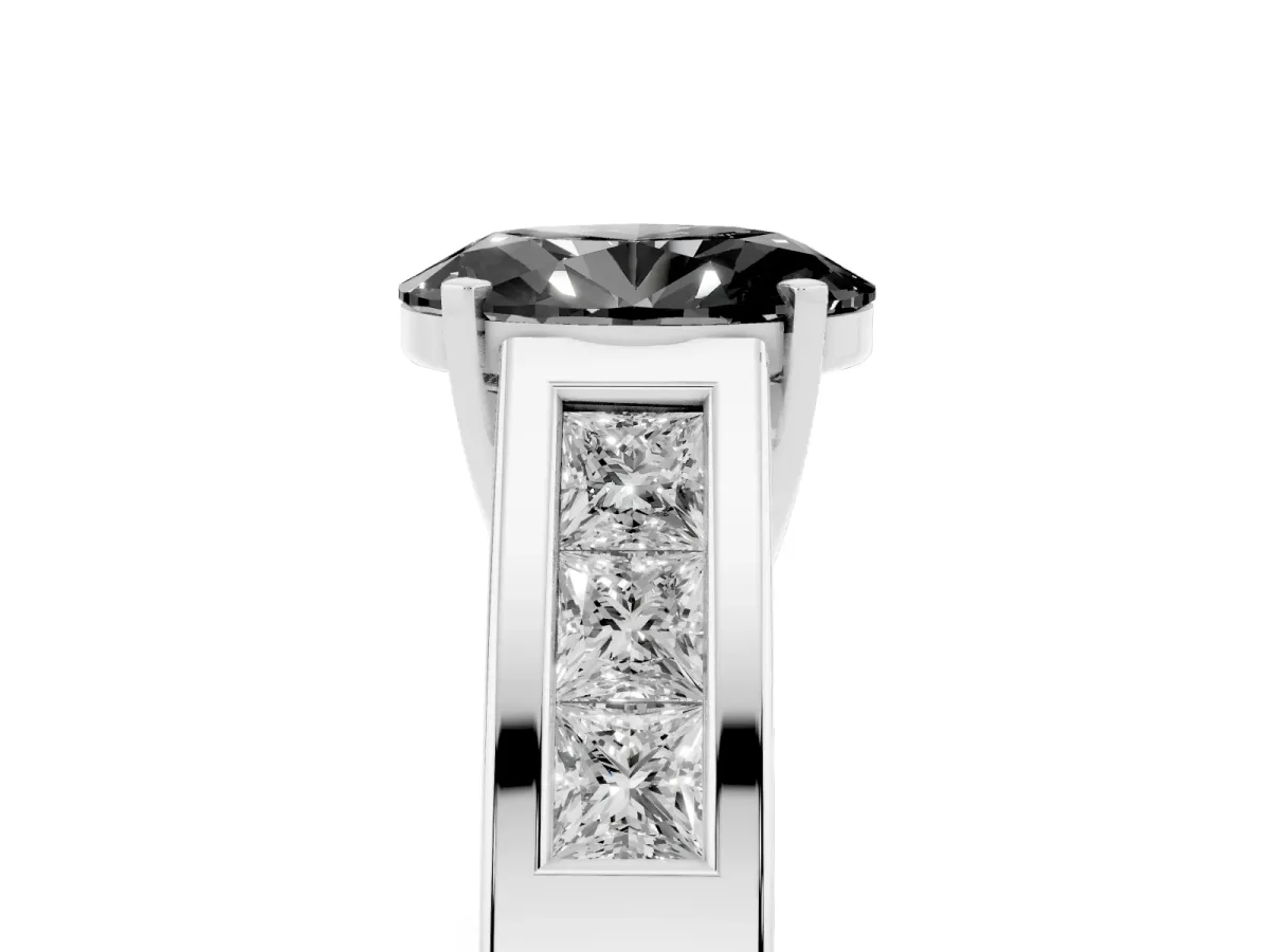 Fancy Black Oval Cut Cut Channel Set Solitaire Ring with Four-Prong Setting White gold