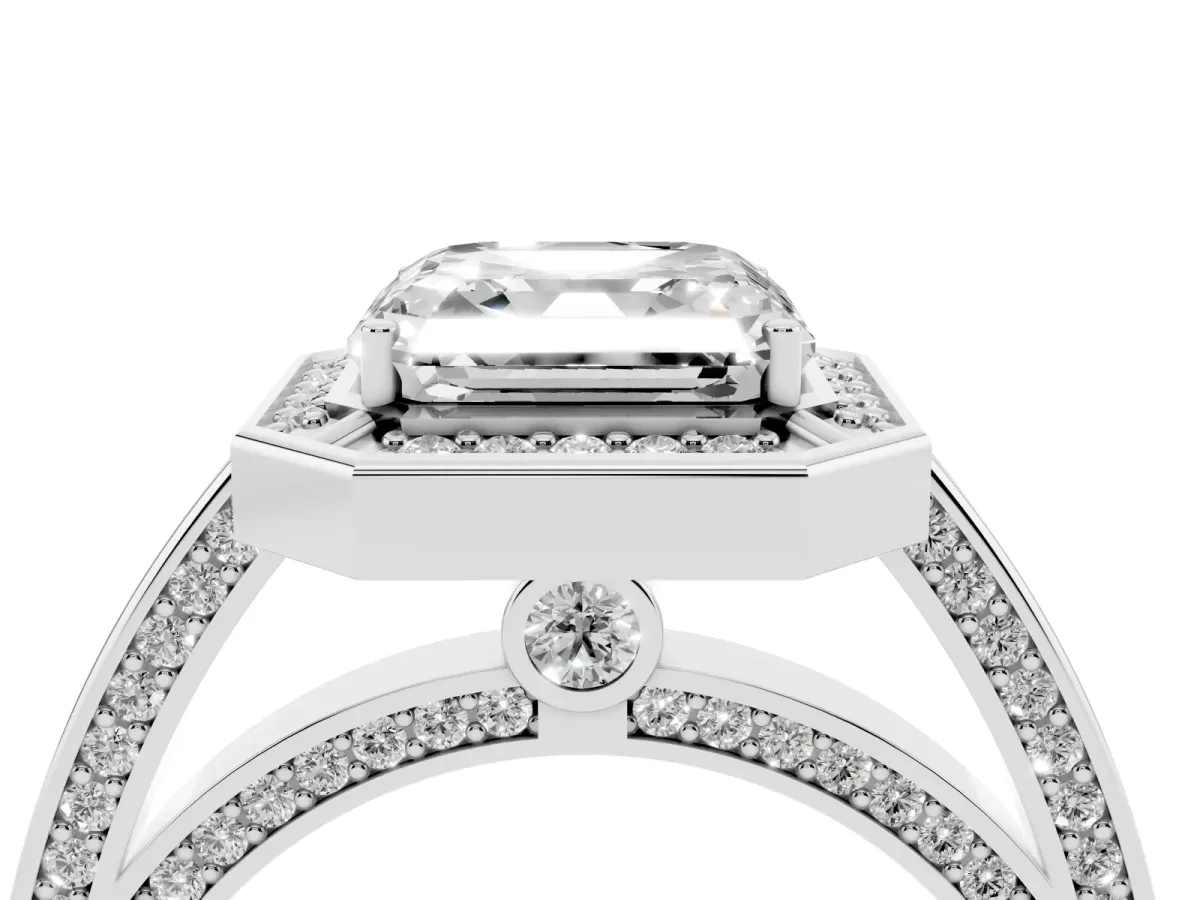 Asscher Cut Cut Halo Pave Split Shank Prong Setting Ring Platinum