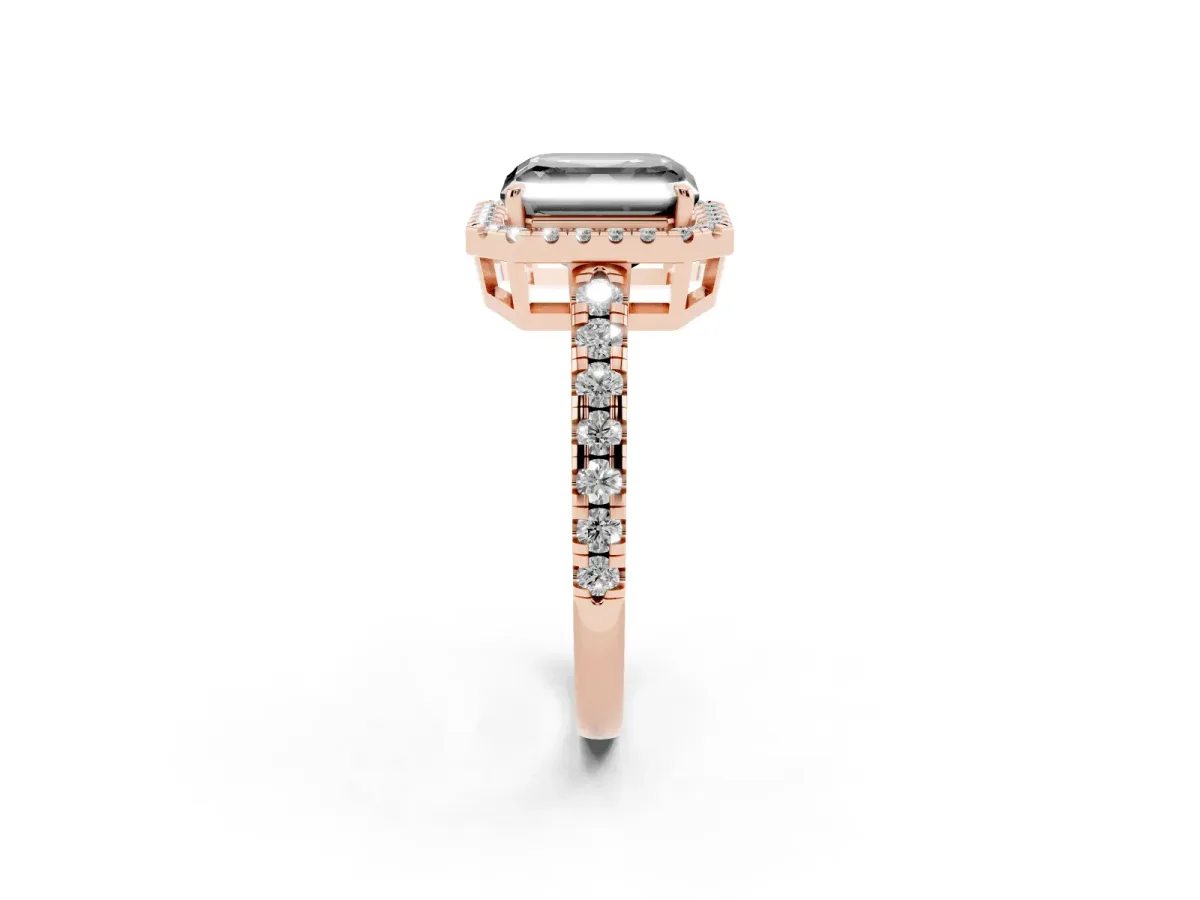 Fancy Black Asscher Cut Diamond Halo Ring with Pavé Band and Four-Prong Setting Rose gold