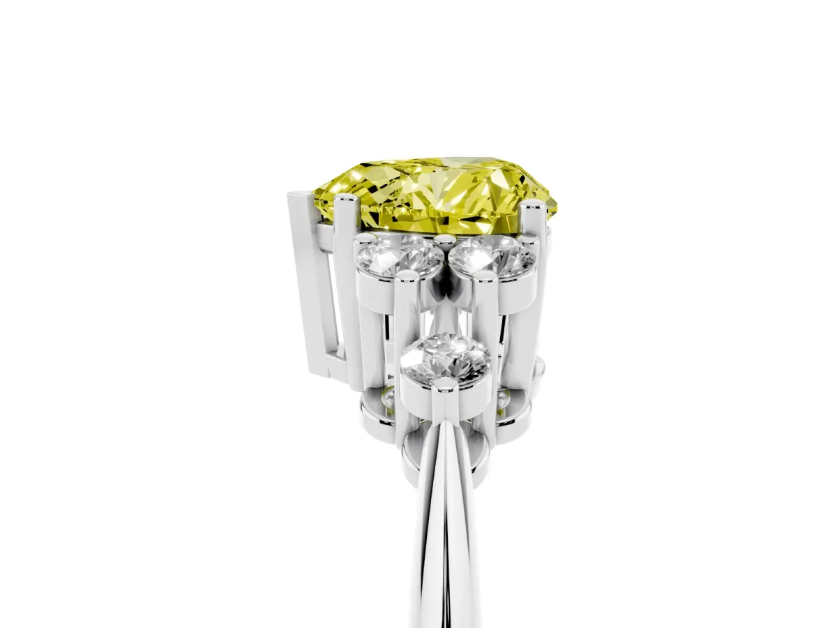 Fancy Yellow Heart Cut Cut Diamond Cluster Ring with Solitaire Band and Four-Prong Setting Platinum